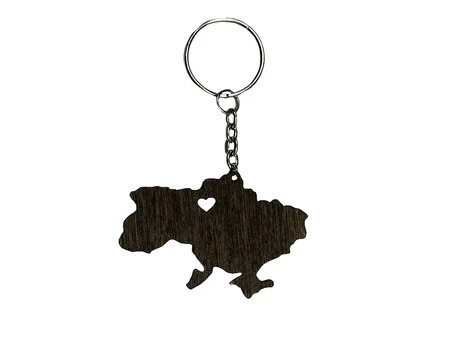 Брелок Деревянная Карта Украины с Сердцем