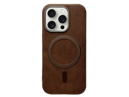 Накладка Leather Metal frame MagSafe iPhone 15 Pro Max brown