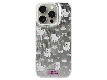 Накладка Paint Stroke Sweet Pink Kitten iPhone 16 Pro silver