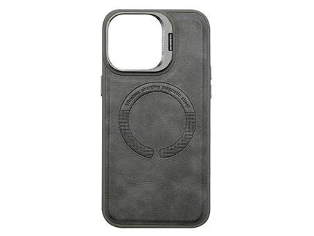 Stand Case Xinreeu Leather MagSafe iPhone 15 Pro Max gray