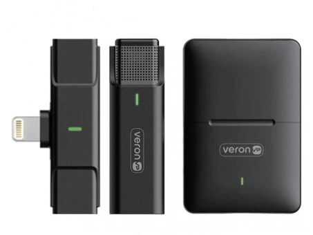 Петличный микрофон Wireles Veron EP003AH-L Lightining + наушники Type-C black