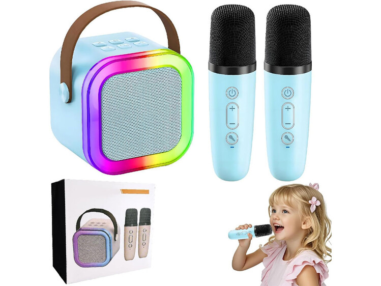 Bluetooth колонка Led + 2 Wireless mic blue