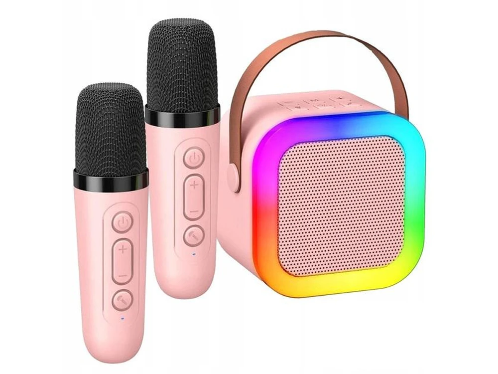 Bluetooth колонка K12 Led + 2 Wireless mic pink