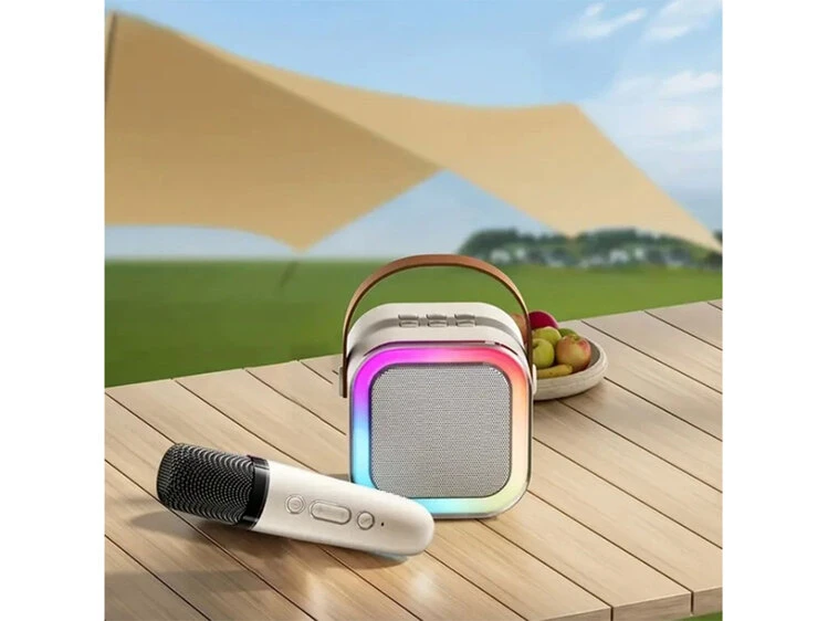 Bluetooth колонка K12 Led + 2 Wireless mic beige