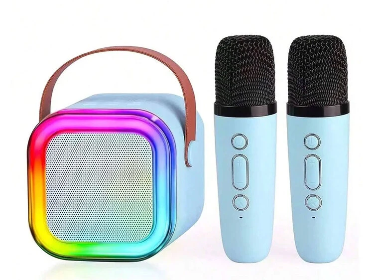 Bluetooth колонка K12 Led + 2 Wireless mic blue