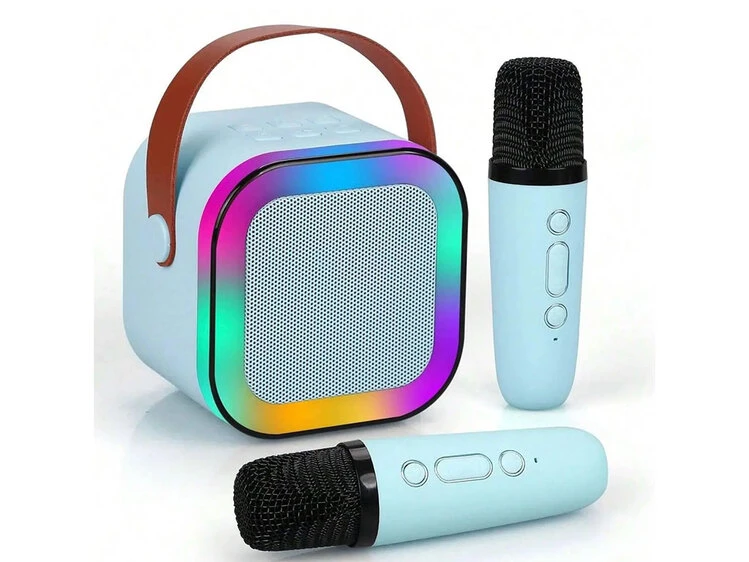 Bluetooth колонка K12 Led + 2 Wireless mic blue