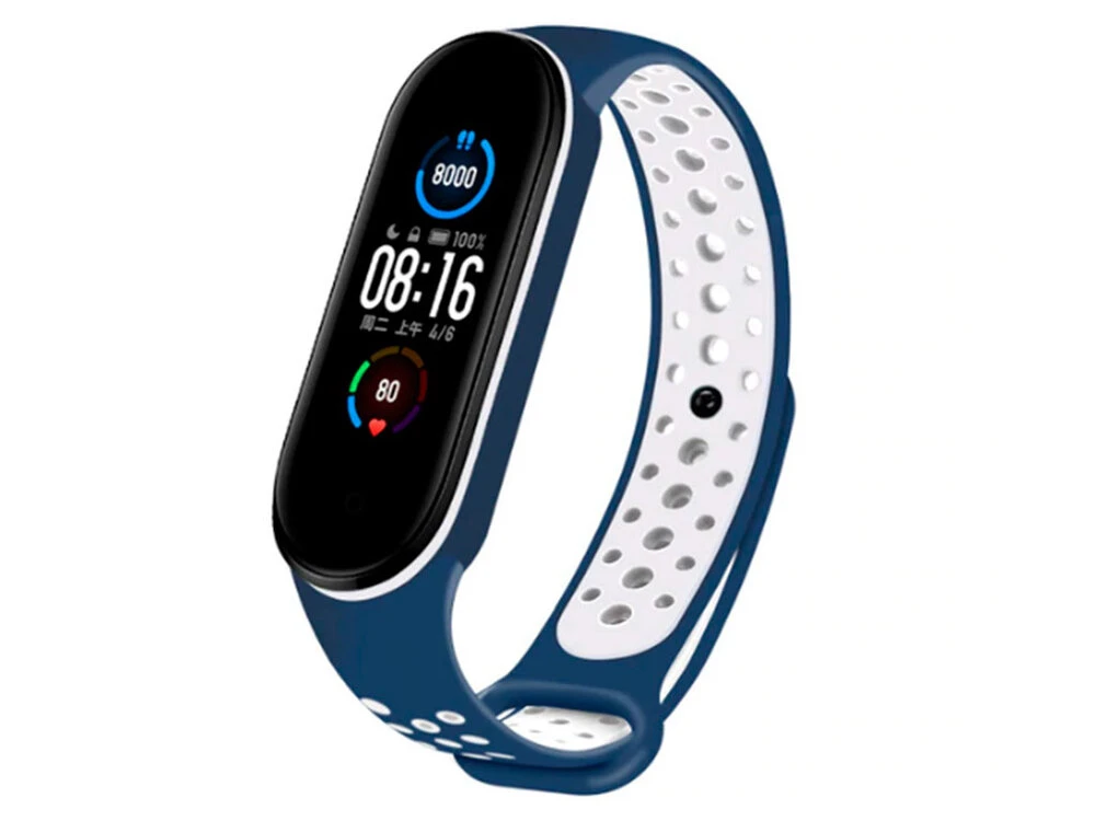 Ремінець силікон Sport Mi Band 5/6 dark blue/white