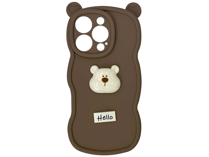 TPU 3D Bear Ear Wavy Sides iPhone 15 Pro Max brown