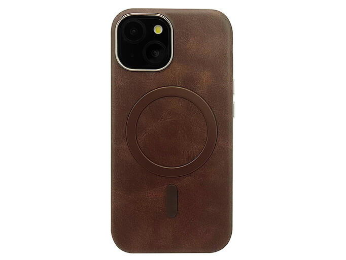 Накладка Leather Metal frame MagSafe iPhone 15 brown