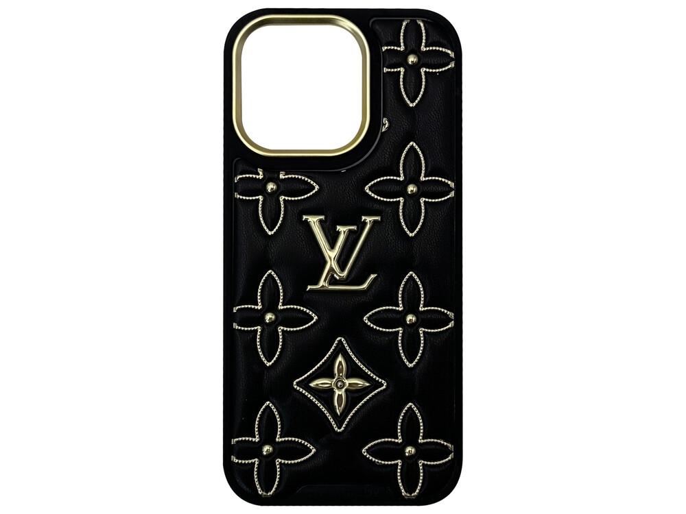 Накладка Leather LV  iPhone 16 Pro black flower