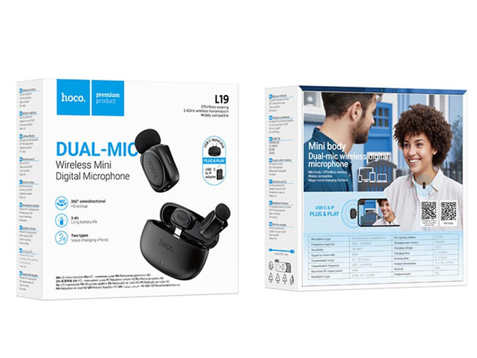 Петличний мікрофон Wireles Hoco L19 Type-C/Lighting black