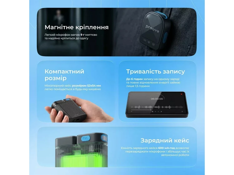 Петличний мікрофон Wireles Proove DualCast Lightning/Type-C black