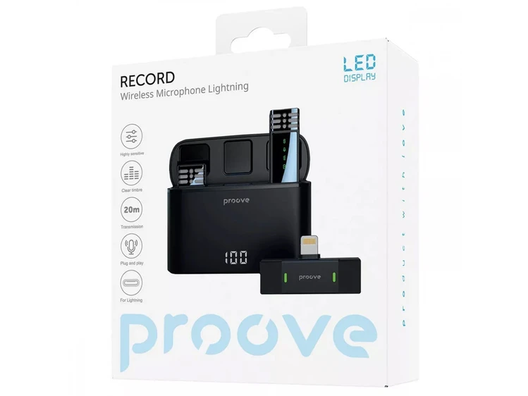 Петличний мікрофон Wireles Proove Record Type-C/Lighting black