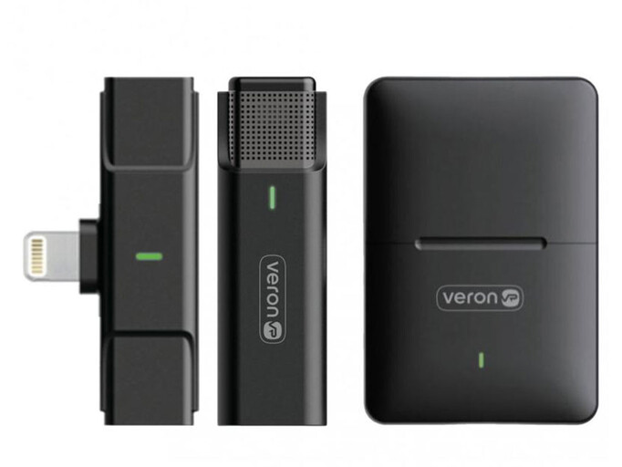 Петличный микрофон Wireles Veron EP003AH-L Lightining + наушники Type-C black