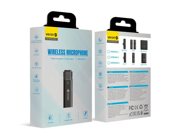 Петличный микрофон Wireles Veron EP003AH-L Lightining + наушники Type-C black