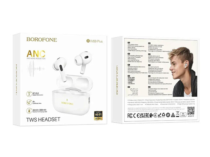 Bluetooth навушники Borofone BW59 ANC white