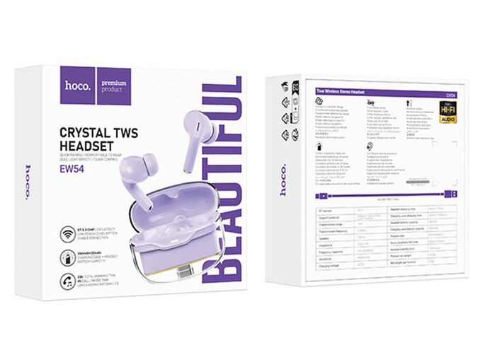Bluetooth навушники Hoco EW54 Rayo light purple
