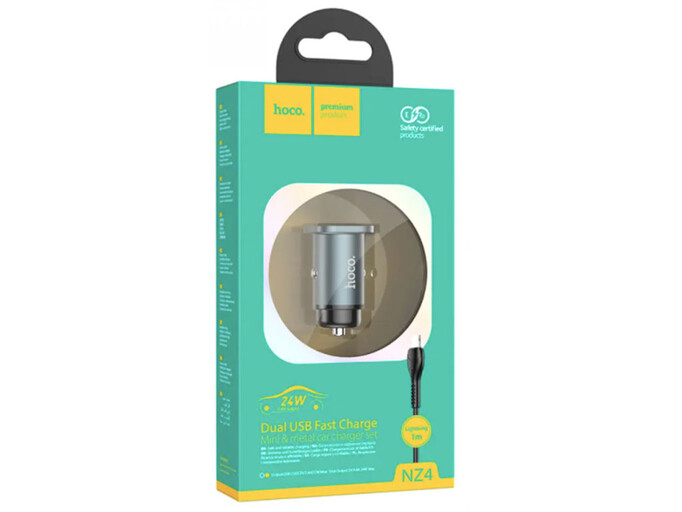 АЗП Hoco NZ4 2USB/2,4W + кабель Lightning metal