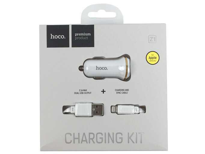 АЗП Hoco Z1 2.1A 2USB + кабель Lightning white