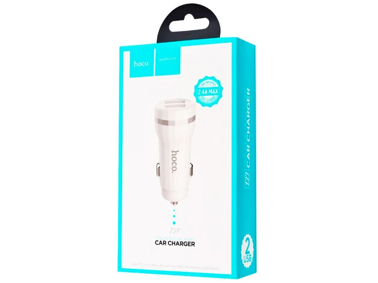 АЗП Hoco Z27 Staunch 2.4A 2USB + кабель micro white