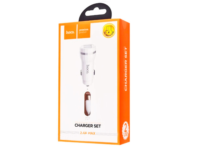 АЗП Hoco Z27 Staunch 2.4A 2USB + кабель micro white