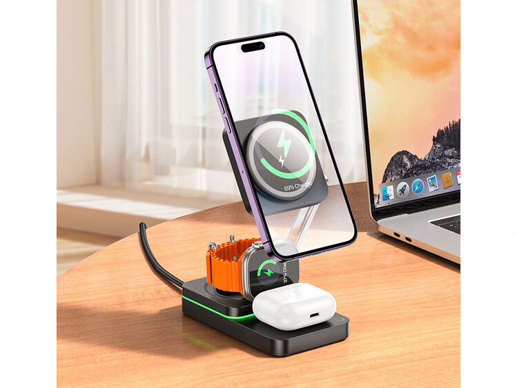Wireless Charger Hoco CQ10 3in1 15W Type-C black