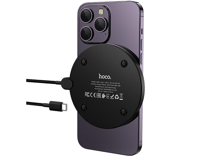 Wireless Charger Hoco CW62 Display 15W/2.0A Type-C black