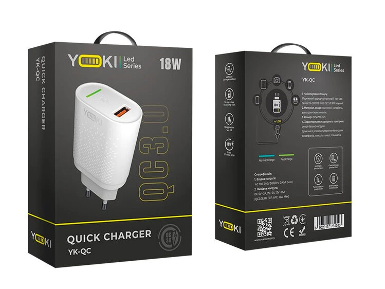 МЗП YOKI Led series YK-QC 1USB/18W/QC3.0 white