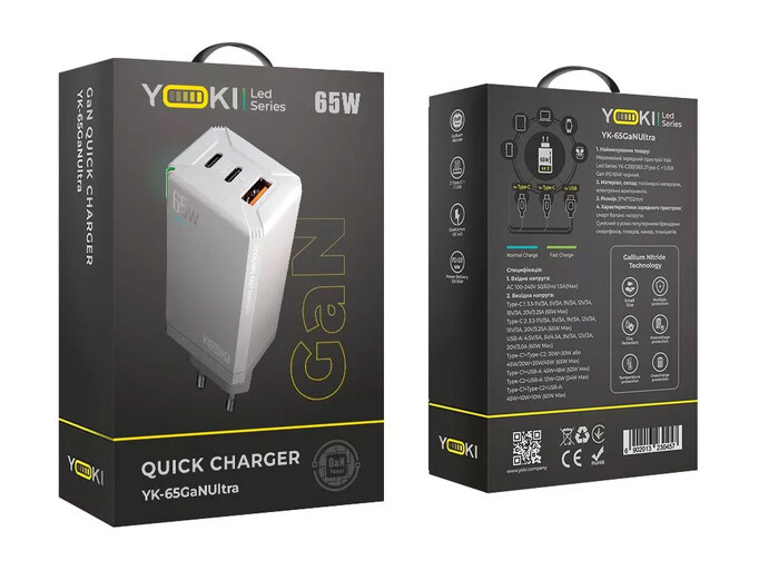 МЗП YOKI Led series YK-65 GaN Ultra 2Type-C/1USB 65W white