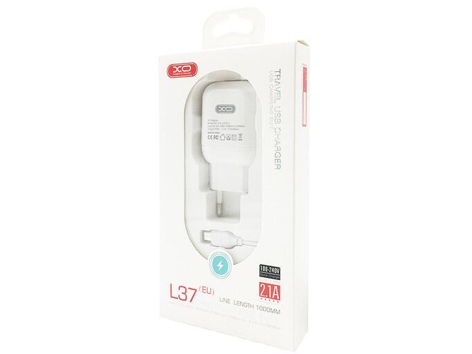 МЗП XO L37 2в1 1USB/2.1A + кабель Lightning white