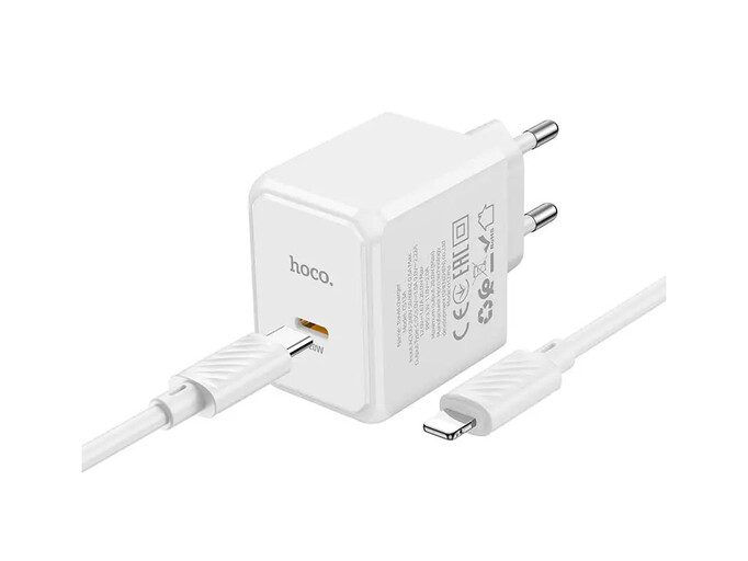 МЗП HOCO CS13A 1Type-C/20W + кабель Type-C-Lightning white