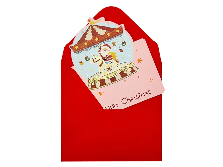Листівка Новорічна + Envelope Merry Christmas Carousel