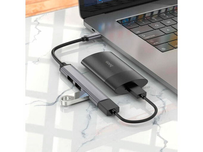 USB 3.0 HUB Hoco HB26 4in1 Type-C to USB3.0+USB2.0*3 (0.13m) gray