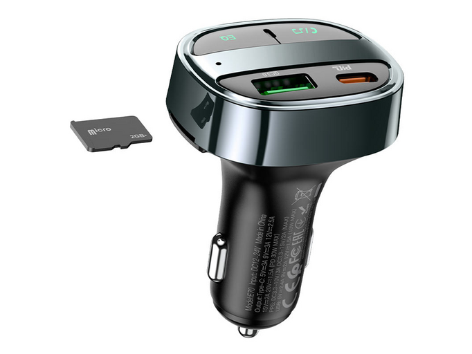 FM Modulator Hoco E70 QC3.0+PD30W/2USB/1Type-C black