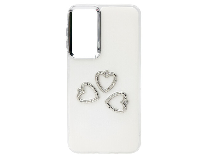 Силікон Milk Glitter 3D Silver Three Hearts Samsung A16 white
