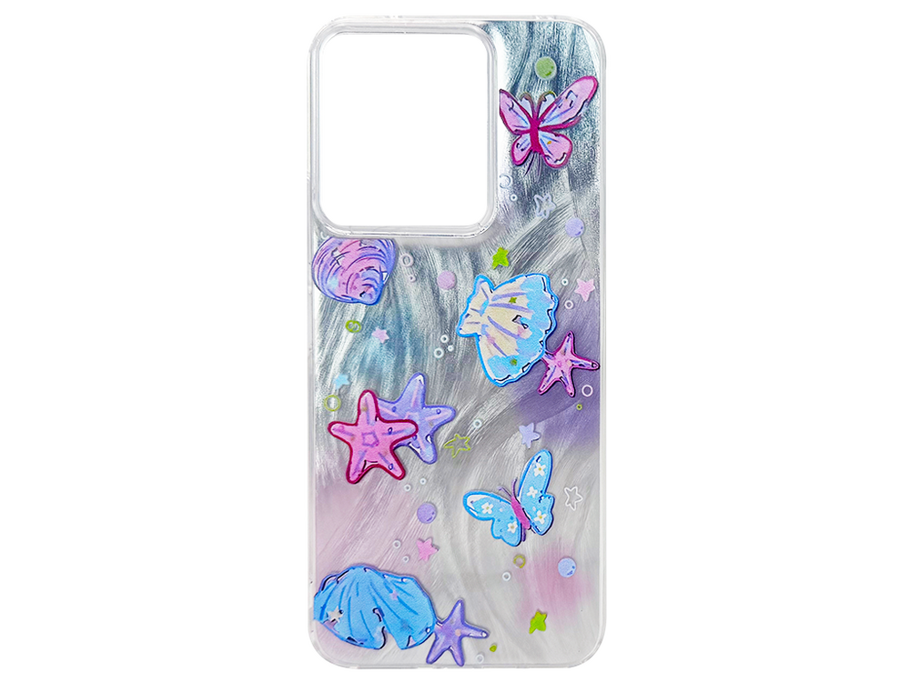 Накладка Paint Stroke Shell and Stars Redmi 13/Poco M6 silver