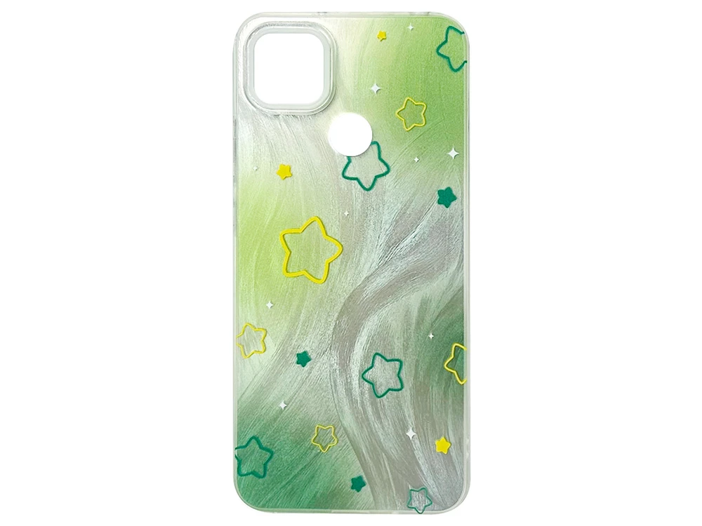 Накладка Paint Stroke Colorful Stars Redmi 9C/10A silver/green