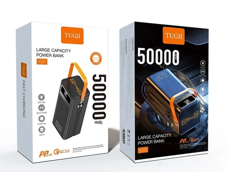 Power Bank TUGII Y105 PD22.5W/ + кабель Type-C/Lightning 50000mAh black