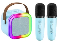 Bluetooth колонка Led + 2 Wireless mic blue - 1
