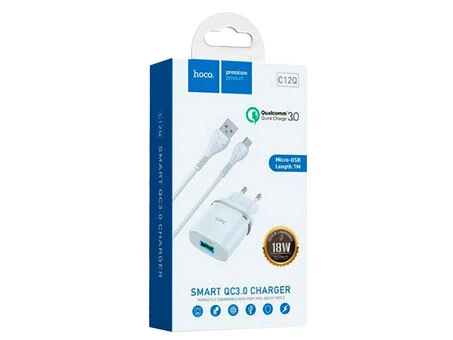 МЗП HOCO C12Q 1USB/3A/18W/QC3.0 + кабель Micro white