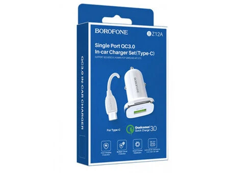 АЗП Borofone BZ12A 1USB/QC3.0 + кабель Type-C white