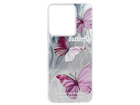 Накладка Paint Stroke Butterflies Redmi 13/Poco M6 silver