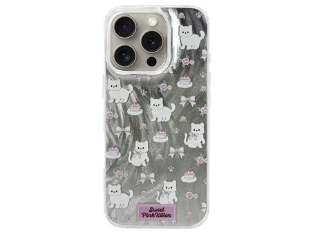 Накладка Paint Stroke Sweet Pink Kitten iPhone 16 Pro silver