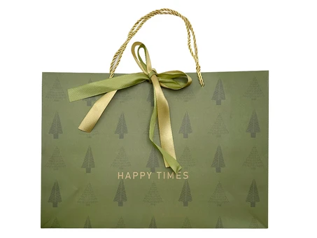 Сумка Новорічна паперова Happy Times 36x12x25 green