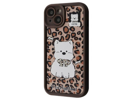 TPU Leather Camera iPhone 15 cute brown