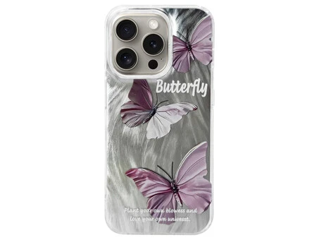 Накладка Paint Stroke Butterflies iPhone 14 Pro silver