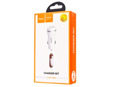 АЗП Hoco Z27 Staunch 2.4A 2USB + кабель micro white