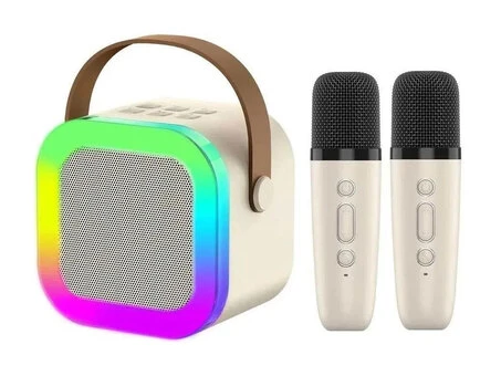 Bluetooth колонка K12 Led + 2 Wireless mic beige