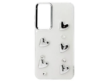 Силікон Milk Glitter 3D Silver Hearts Samsung M35 white