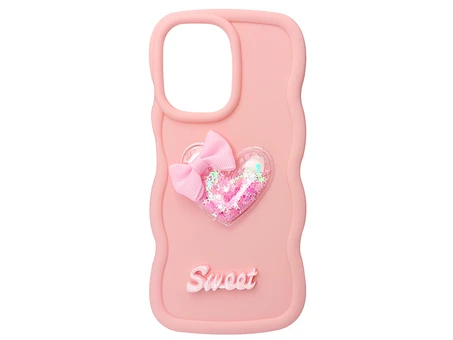 TPU 3D Heart Quicksand Wavy Sides Redmi 13C/Poco C65 pink